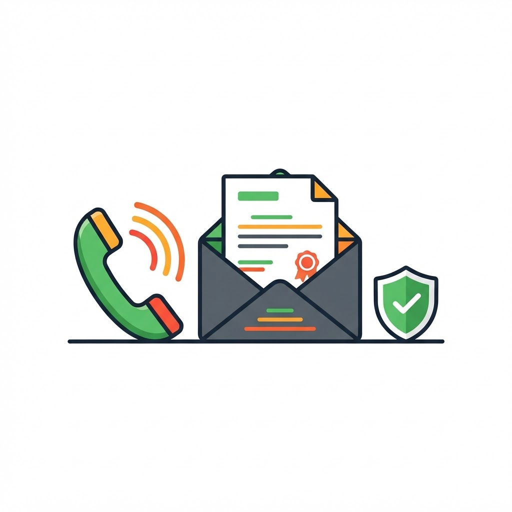 A ringing phone, a letter, and a shield representing debt collection rights