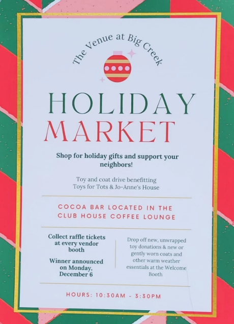 Flyer for The Venue at Big Creek Holiday Market